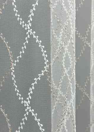 Тюль VR-Textil 1840т Фатин с вышивкой и люрексом Молочный с пудровым 300х270 см (40-195) Киев