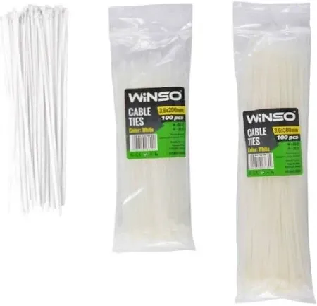 Хомуты пластиковые WINSO 148380, 4.8 x 380 мм, белые – прочные и удобные для фиксации Ковель