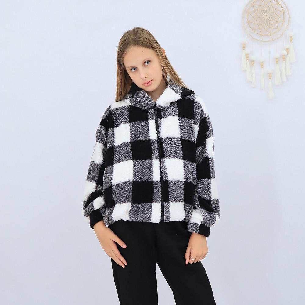 Дитяча тепла куртка тедді на змійці в чорно білу клітинку Кам'янець-Подільський - фото 2