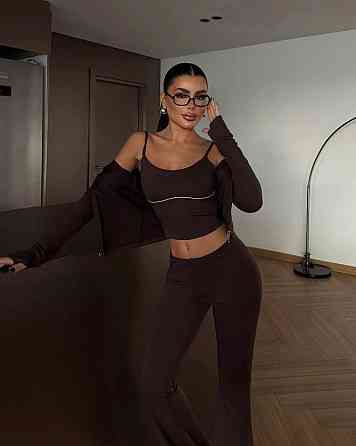 Женский стильный повседневный костюм тройка из микродайвинга Шоколад, 42/44 Одесса