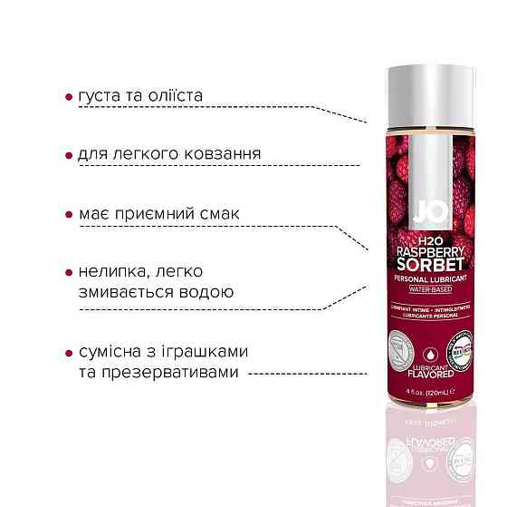Смазка на водной основе JO H2O — Raspberry Sorbet (120 мл) без сахара, растительный глицерин Sex Aura Киев