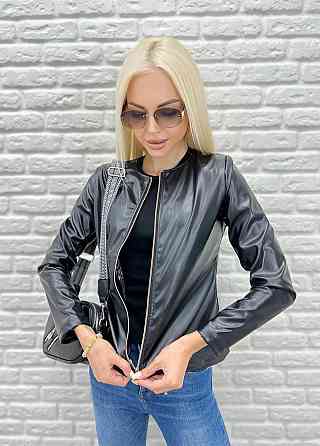 Тонка демісезонна куртка-жакет з екошкіри "Karo" оптом I Норма 42, Чорний Київ