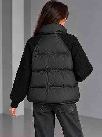 Куртка жіноча YZY 30790 пуховик oversize з в’язаними рукавами демісезонна one size, чорний, one size Київ