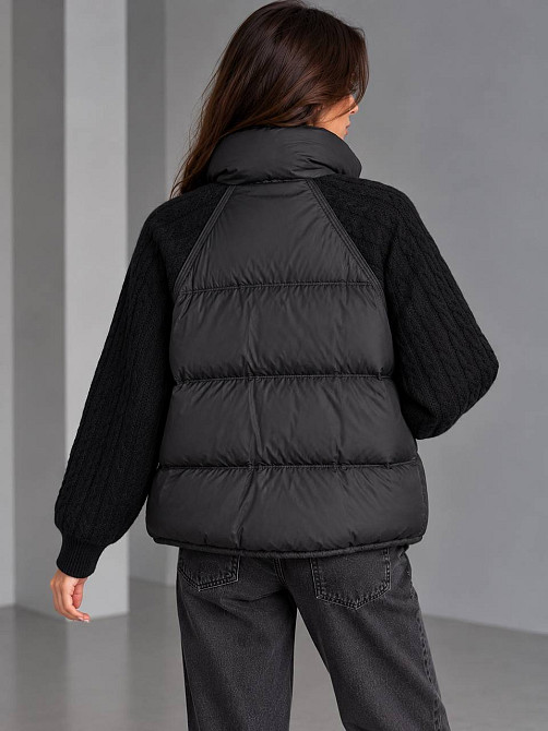 Куртка жіноча YZY 30790 пуховик oversize з в’язаними рукавами демісезонна one size, чорний, one size Київ - фото 5