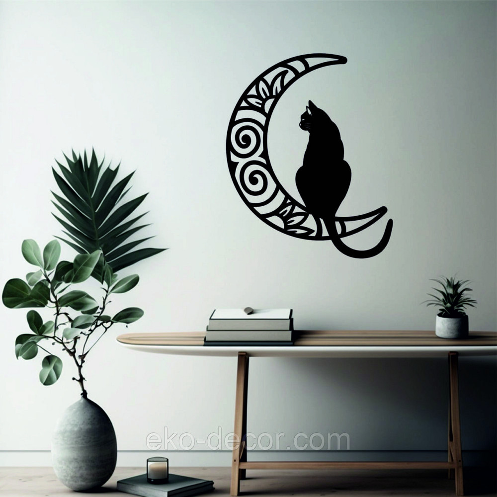 Декоративне настінне Панно «Кіт на Місяці» Декор на стіну 90*73 см, Чорний Київ - фото 7