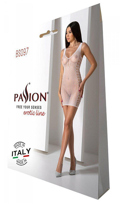 Мінісукня з вертикальним візерунком Passion BS097 One Size, white, плетіння з боків Sex Aura Київ - фото 7