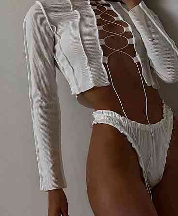 Жіночий стильний привабливий топ з довгим рукавом на шнурівці рубчик мустанг Одеса