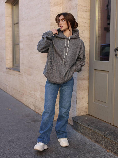 Жіноче затишне худі оверсайз шерпа на велюрі Графіт Одеса - фото 7