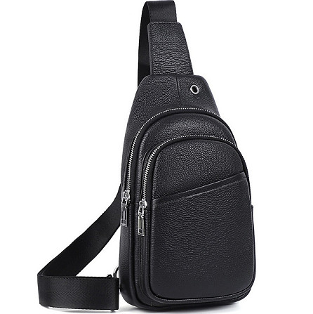 Сумка-слинг мужская черная через плече из натуральной кожи TIDING BAG A25F-515-1A Каменское - изображение 1