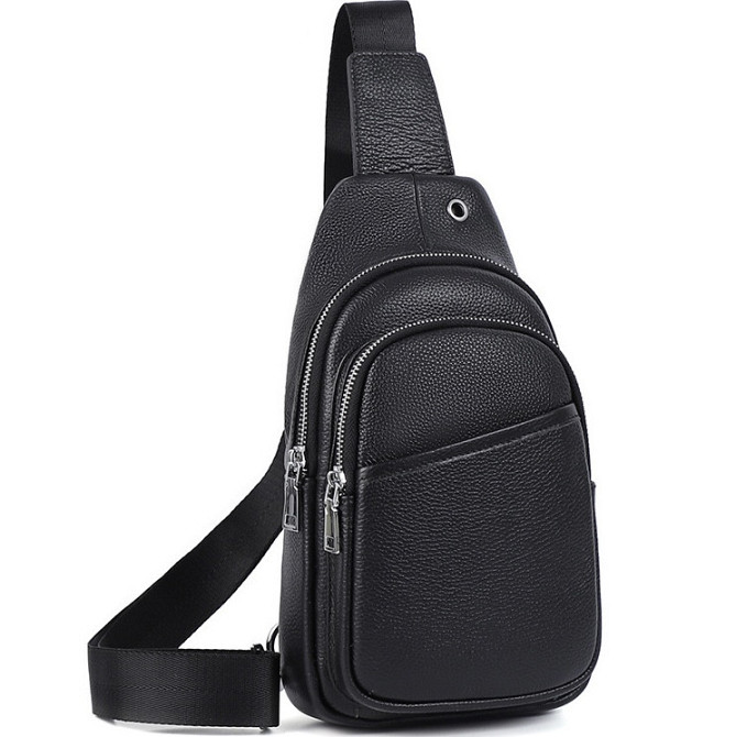 Сумка-слинг мужская через плече 17х32х8, бананка из натуральной кожи TIDING BAG A25F-515-1A черная Каменское - изображение 1