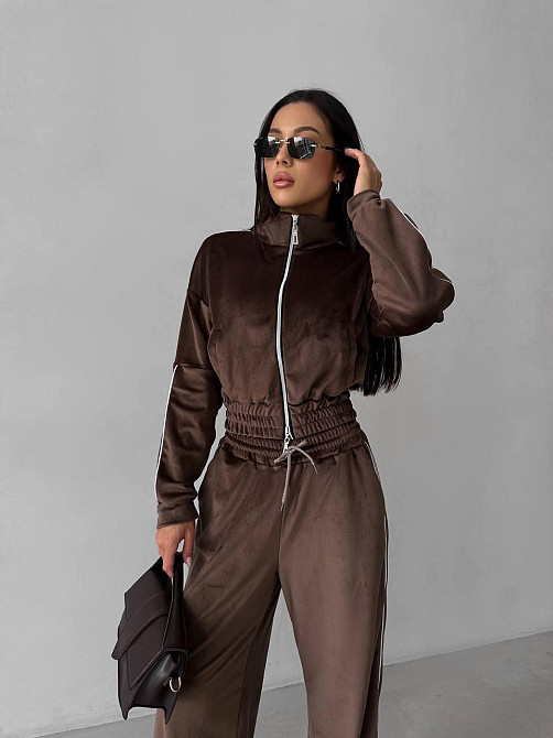 Женский повседневный велюровый костюм двойка: кофта и брюки Шоколадный, 48/52 Одесса - изображение 8