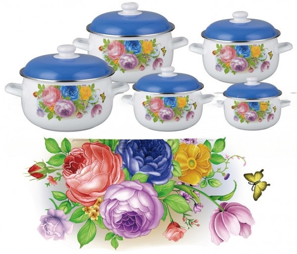 Эмалированные Кастрюли. Из 5 Штук, С Индукционным Дном,  2.6/3.5/4.5/5.6/6.0 .~18/20/22 EB 1879 Одесса - изображение 1