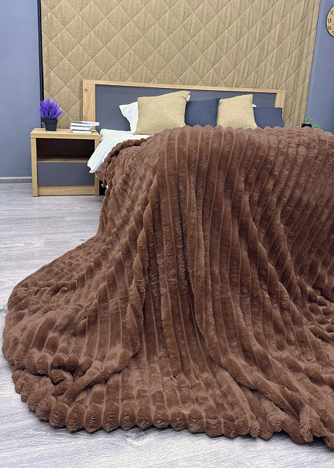 Плед-покривало смужка VIP Шарпей 200х230 см (+-10см) Коричневий (87-145) Київ - фото 7