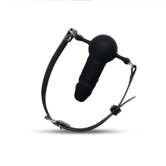 Кляп силіконовий з фалоімітатором Art of Sex - Phallus, натуральна шкіра, чорний Львів