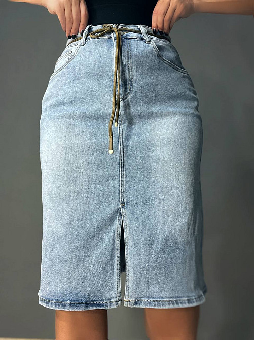 Спідниця жіноча джинсова Ladyn 802 з розрізом середня довжина пояс блакитна, блакитний, З2, 32, 88 см, 107 см Київ - фото 20