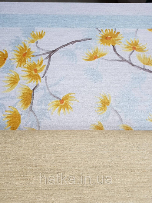 Шпалери вінілові Decoprint Breeze листя метелика квіти жовті блакитні на біло сірому 0.53х10 м Київ - фото 2
