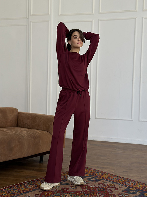 Женский спортивный костюм с широкими штанами Бордовый M/L Харьков - изображение 8