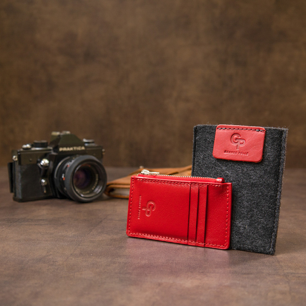Яскравий шкіряний картхолдер Червоний (GRANDE PELLE) Київ - фото 9