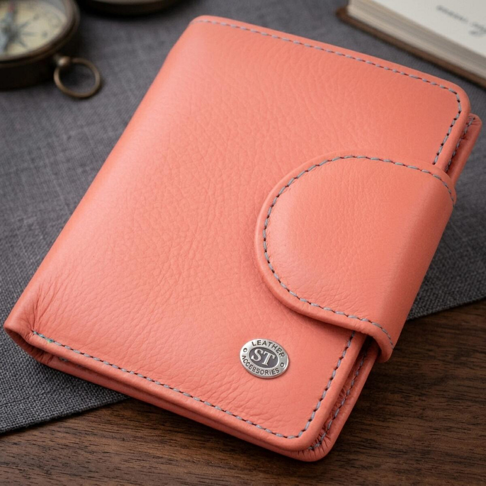 Стильный кожаный кошелек с монетницей снаружи для женщин ST Leather 19458 Оранжевый Киев - изображение 11