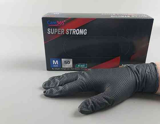 Рукавички нітрилові чорні суперміцні 50 шт. господарські, розмір M "CARE 365" (1 пачка) Харків