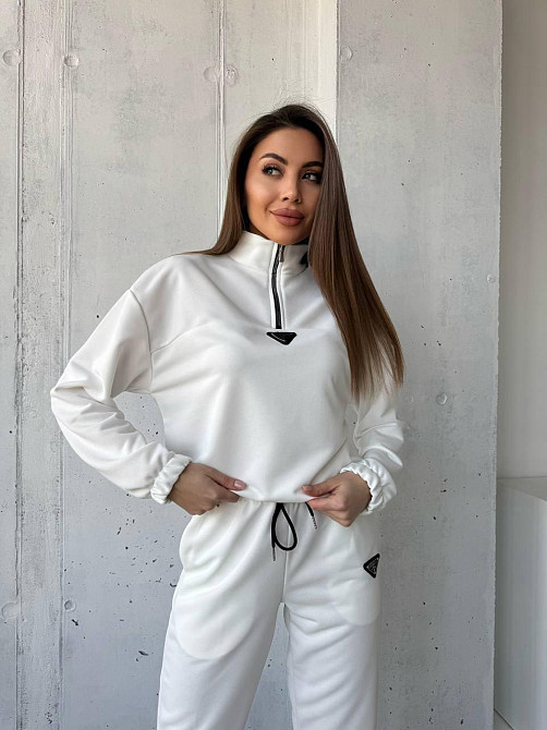 Жіночий повсякденний костюм-двійка: кофта та штани двохнитка-петля Молочний, 44 Одеса - фото 9
