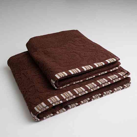 Набор махровых полотенец с орнаментом 2шт GM Textile 50х90см, 70х140см 400г/м2 (Коричневый) Сумы