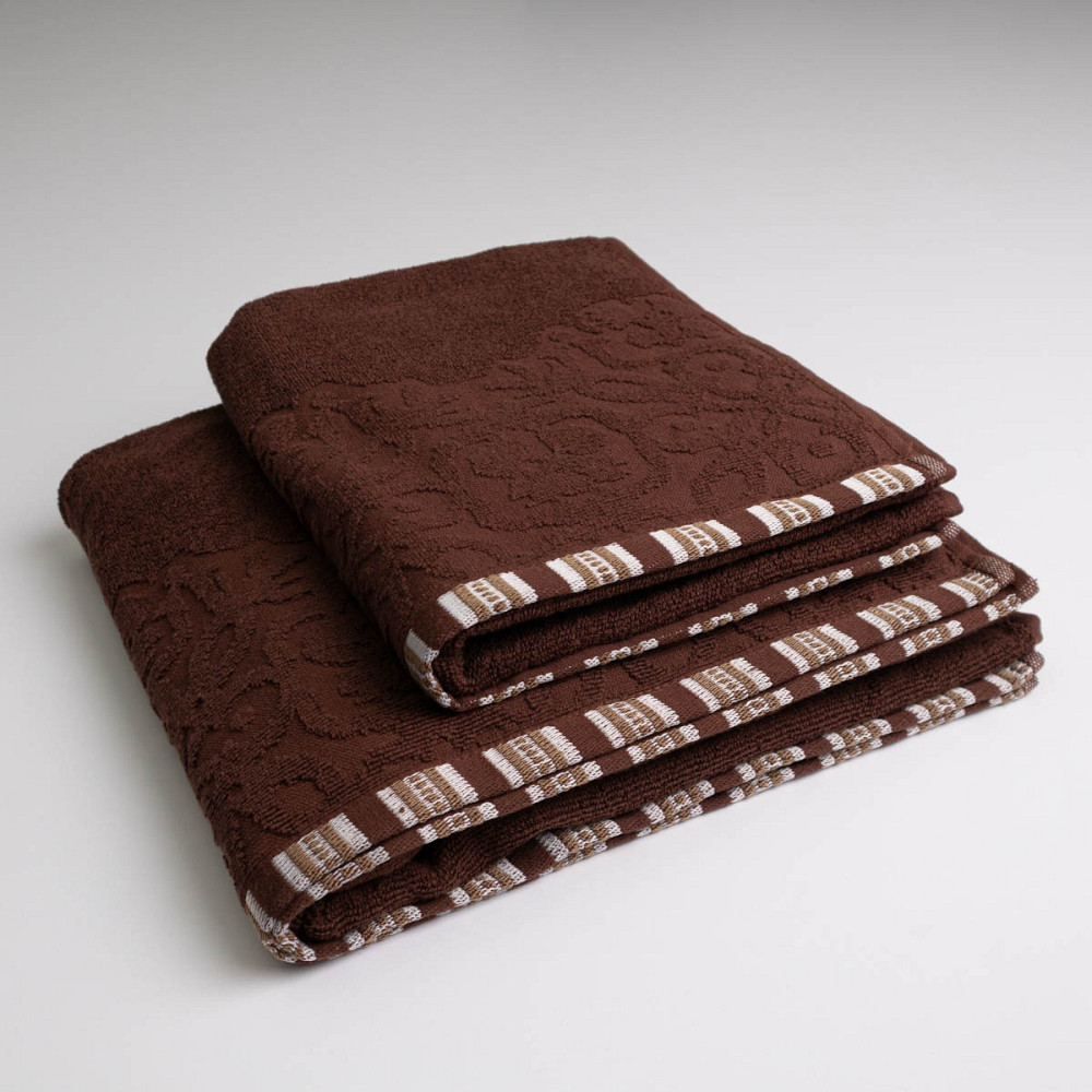 Набір махрових рушників з орнаментом 2шт GM Textile 50х90см, 70х140см 400г/м2 (Коричневий) Суми - фото 1