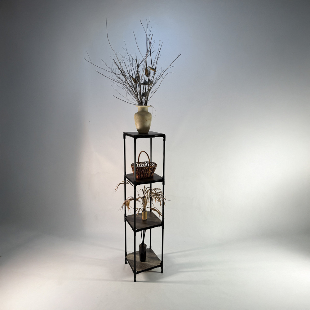 Металева підлогова полиця-стелаж для рослин Troya, Зх рівнева чорна H=1,45м МДФ ламіновані полички Бориспіль - фото 10