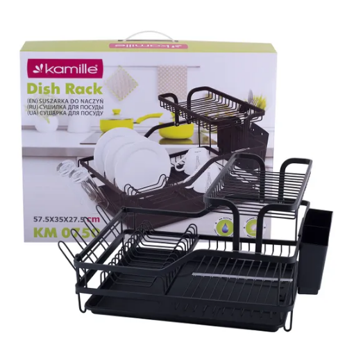 Сушарка для посуду 57,5*35*27,5см з піддоном алюміній чорний 750 KAMILLE Житомир - изображение 7