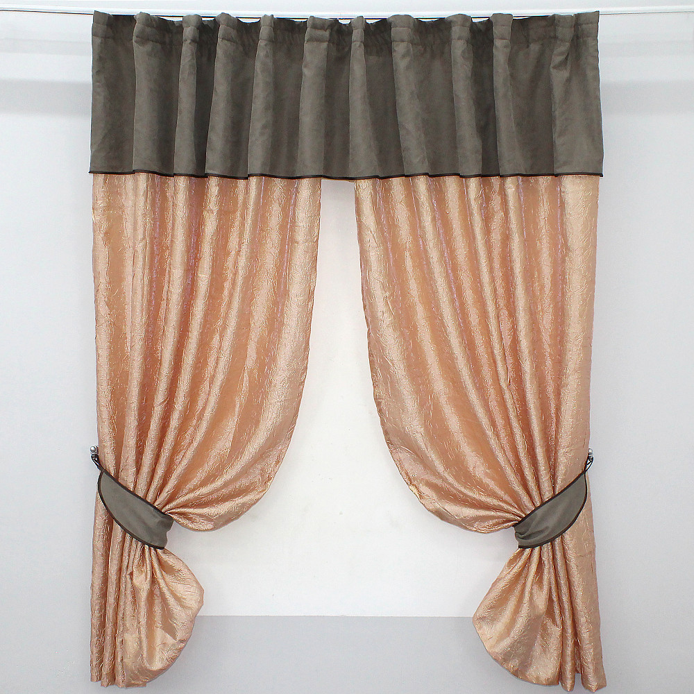 Кухонні штори VR-Textil № 073к з ламбрекеном і підхватами персиковий з какао 280х170 см (52-0175) Київ - фото 1