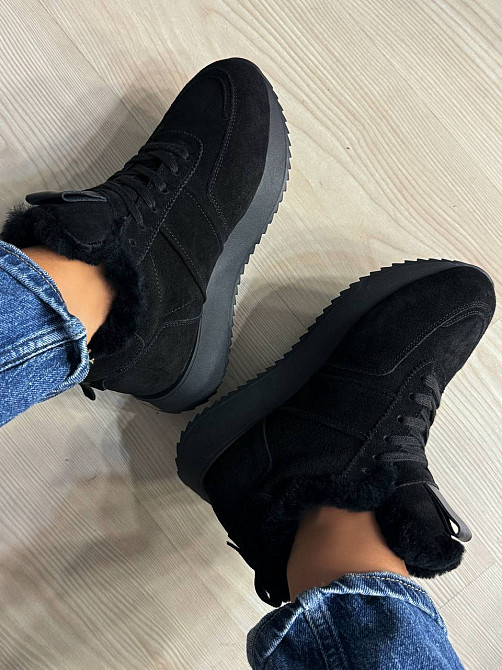 Кросівки жіночі Hengji U-1 натуральна замша утеплені хутром чорні, 39, 24,5 см Київ - фото 9