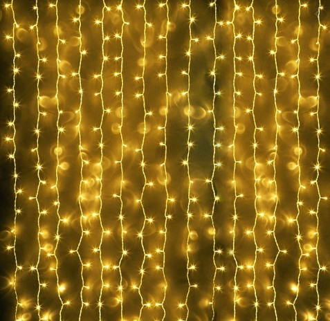 Гирлянда штора Водопад 3х3 м 320 LED (прозрачный шнур, с переходником) Золотой свет Винница - изображение 1