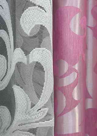 Комплект штор VR-Textil Жаккард Вензель 200х270 2шт и Тюль 500х270 476ш-1147т Розовый с белым 71-102/6 Киев