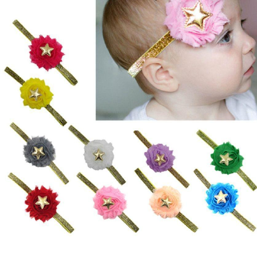 Повязка детская с блестками персиковая - размер универсальный (на резинке), цветочек 6см Киев - изображение 2