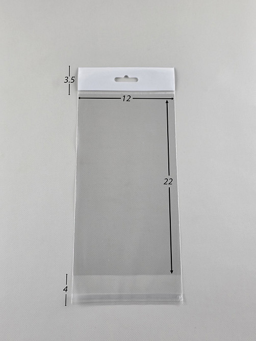 Пакет з европодвесом і липкою стрічкою 12см 22см 25мк (1000шт) Харків - фото 2