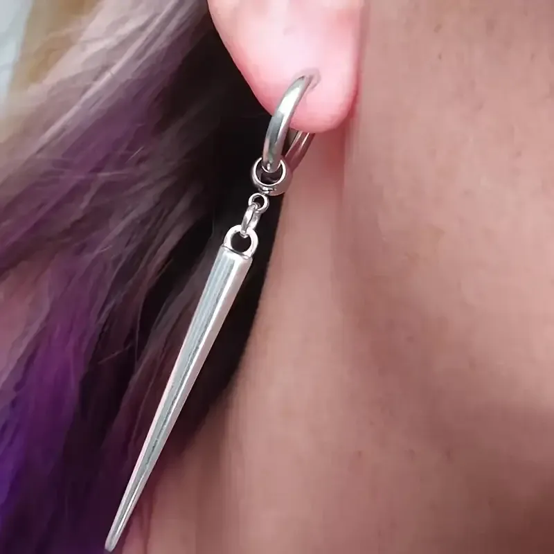 Готические панк серьги с длинными серебристыми подвесками-шипами Киев - изображение 3