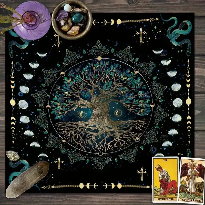 Вівтарна скатертина «Дерево Життя» 49×49 см, фази Місяця, чорна, поліестер – для Таро, кристалів, ритуалів Київ - фото 4