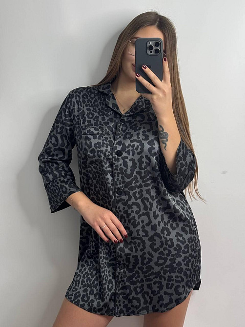 Ночная сорочка на пуговицах сатиновая Графит Лео L Харьков - изображение 3