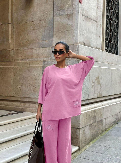 Женский прогулочный костюм двойка: кофта и штаны со стразами коттон 42, Розовый Одесса - изображение 2