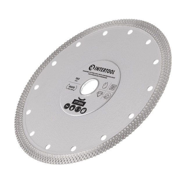 Диск відрізний алмазний, з суцільною кромкою, по керамограніту, 180 мм, 36%, 8600 об/хв INTERTOOL CT-3104 Київ - фото 3