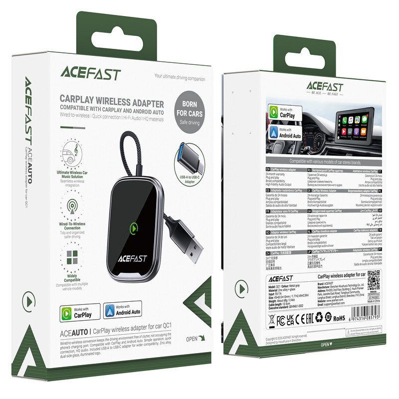 Адаптер ACEFAST QC1 CarPlay wireless adapter for car Metal Gray Одеса - фото 2