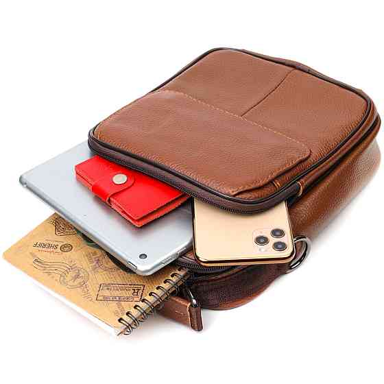 Удобный мужской мессенджер из натуральной кожи Светло-коричневый (Vintage) Киев