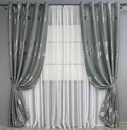 Комплект штор на люверсах VR-Textil Льон Рогожка № 1692ш Сірий 150х250 см 2 шт (37-0238) Київ