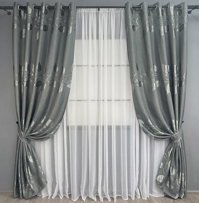 Комплект штор на люверсах VR-Textil Льон Рогожка № 1692ш Сірий 150х250 см 2 шт (37-0238) Київ - фото 2
