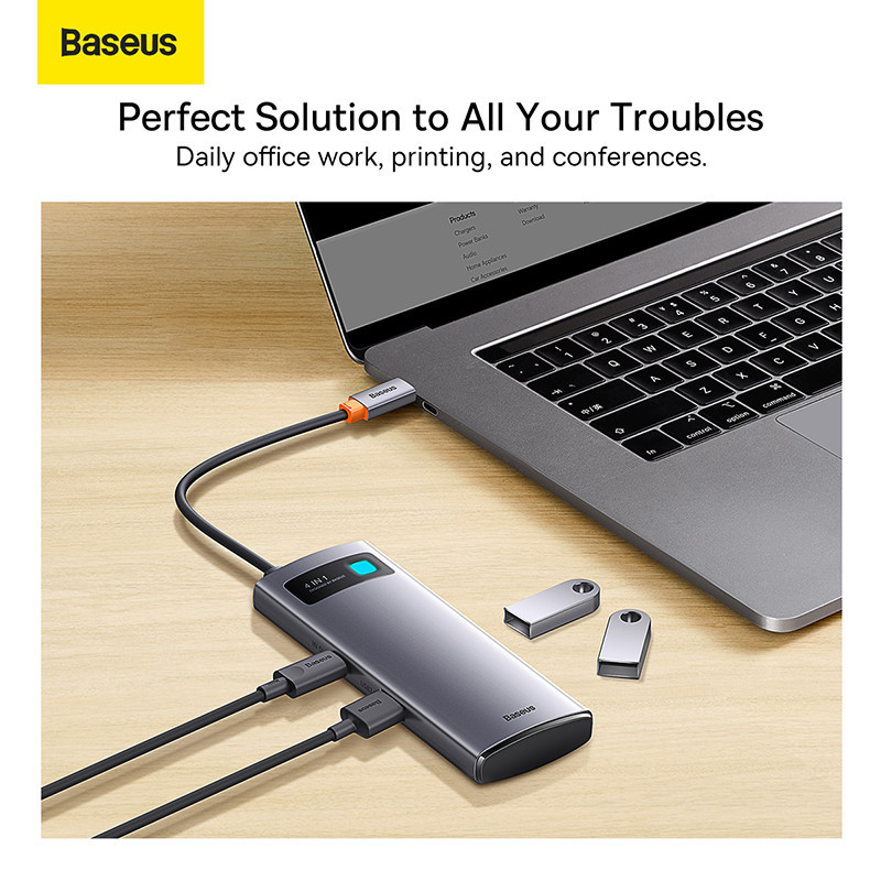 USB-хаб Baseus Metal Gleam Series 4-in-1 Multifunctional Type-C HUB Docking Station Gray（Type-C to USB3.0*4） Одеса - фото 9