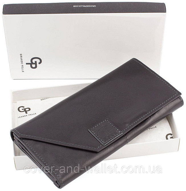 Стильный длинный кошелёк из итальянской кожи черного цвета Grande Pelle Festa 67804 Киев - изображение 10
