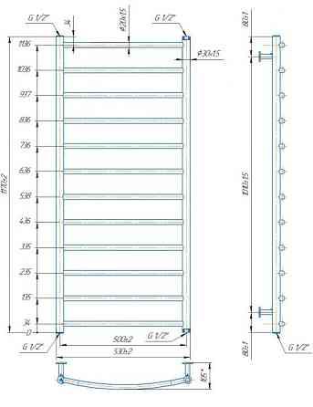 Водяной полотенцесушитель Mario INOX Классик 1170х530/500 Киев