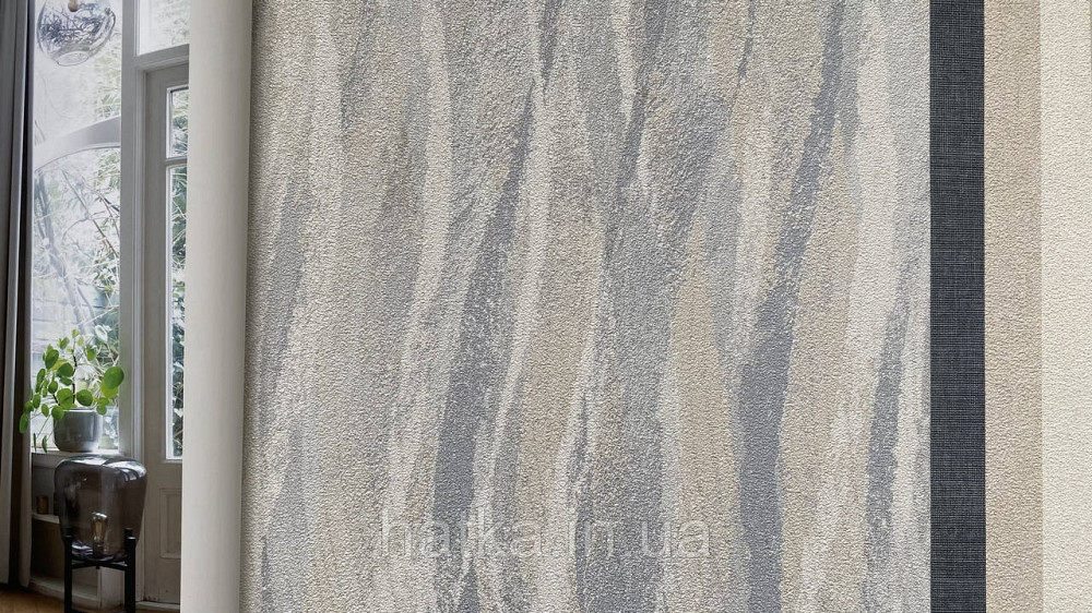 Обои виниловые на флизелине Rasch Alghero метровые листья папоротника структурные коричневые серебристые на бежевом 943603 Киев - изображение 1