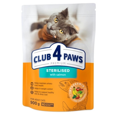 Сухий корм для кішок Club 4 Paws Преміум Sterilised з лососем 900 г (4820269144804) Вінниця - фото 1
