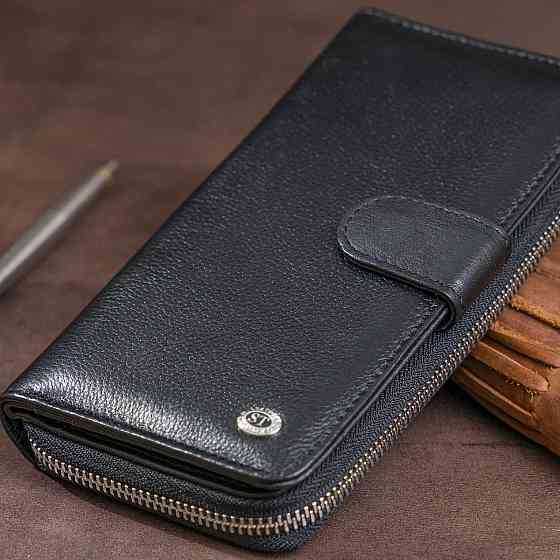 Вертикальный вместительный кошелек из кожи унисекс ST Leather 19300 Черный Киев